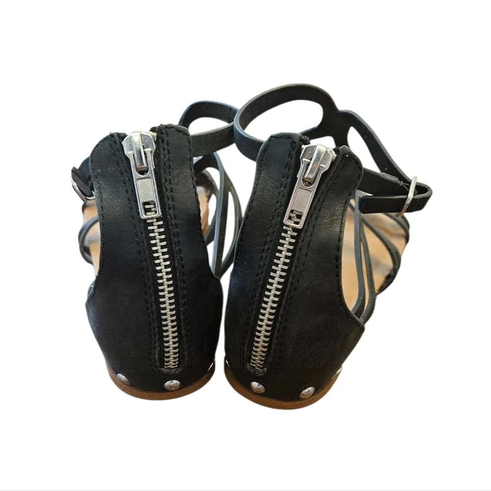 Steve Madden Black Strappy Sandals Delta Gladiator Leather Womens 6.5